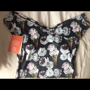 Kortni Jeane Ice Cream Floral Off the Shoulder Top